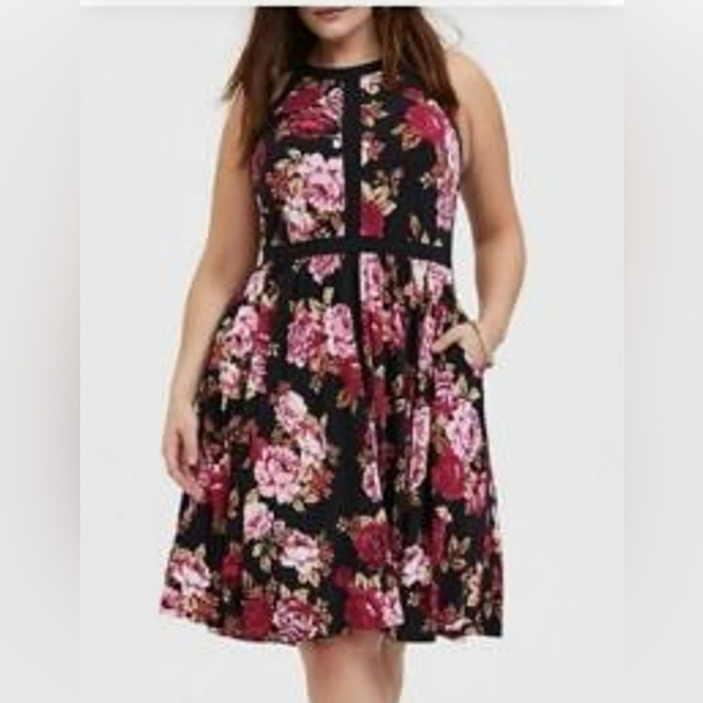 Torrid Black and Pink Floral Dress